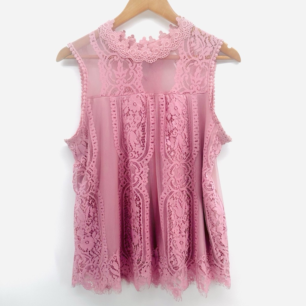 NY Collection Pink Lace Sleeveless Coquette Mesh Floral Romantic HH25